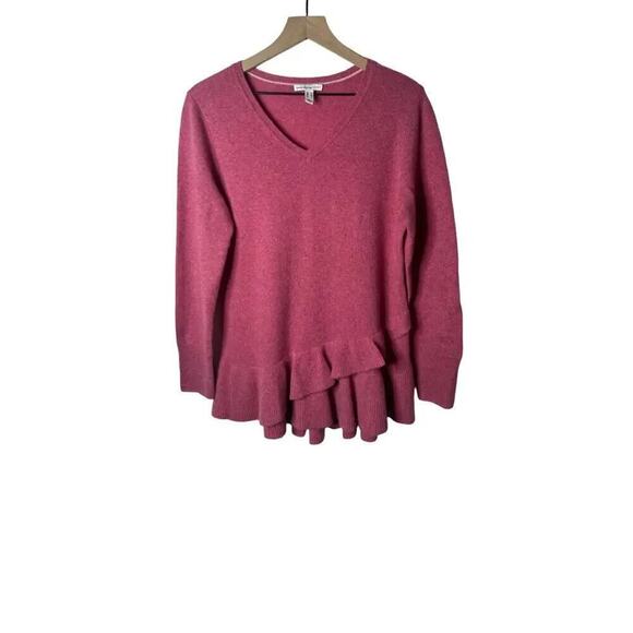 Isaac Mizrahi LIVE! Sweaters - Isaac Mizrahi Pink Cashmere V-Neck Ruffle Peplum Sweater Women’s Size Medium